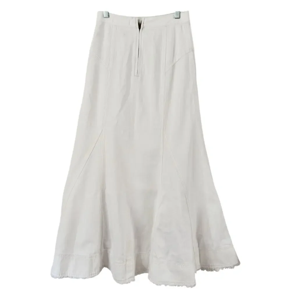 NWD Madewell Fluted Denim Midi Skirt Tile White Womens Size 23 - Picture 6 of 13